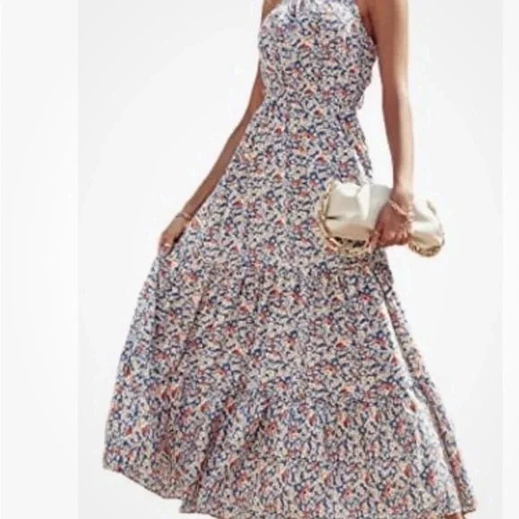 Pretty Garden one shoulder Floral Red Midi Dress. M western. Cottagecore prairie - Picture 5 of 5